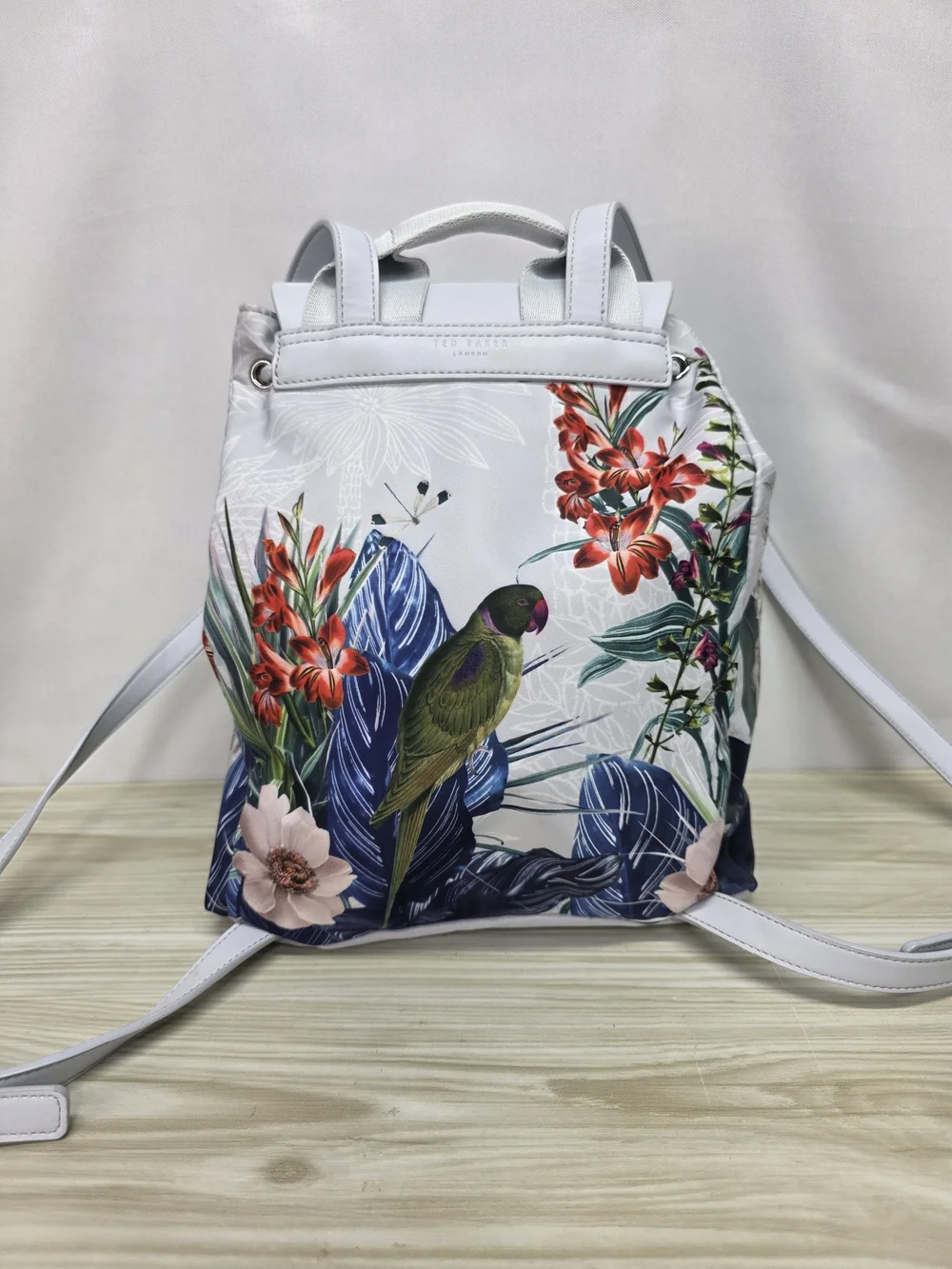 Ted Baker White Floral Parrot Drawstring Backpack